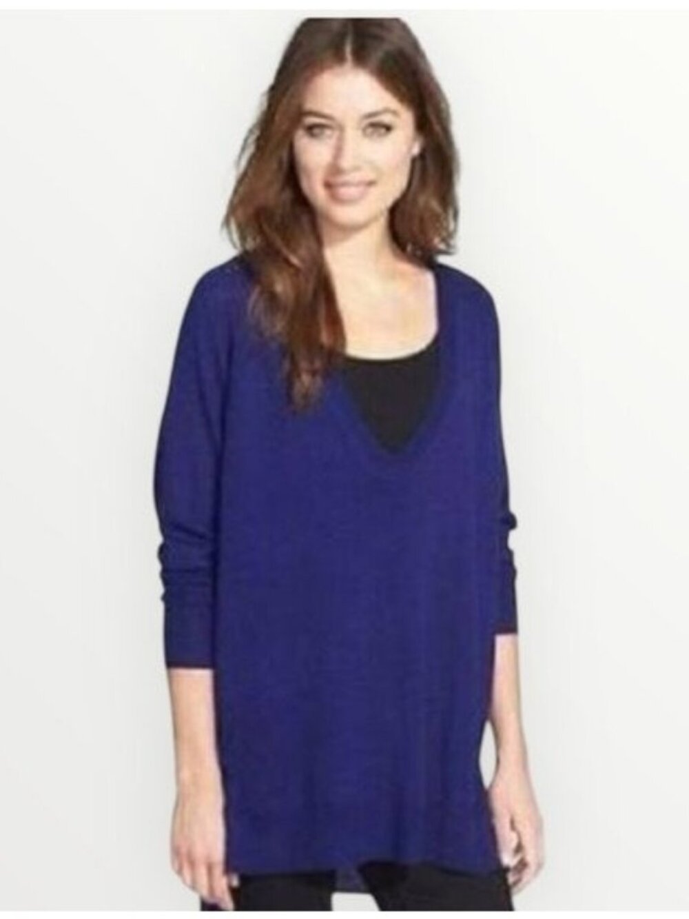 Eileen Fisher Ultimate Soft V-Neck Yak & Merino Wool Boxy Sweater Blue Size XL